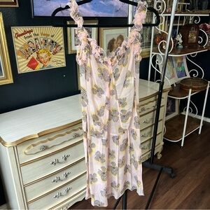 Tara Jarmon Pink Floral Ruffle Slip Dress